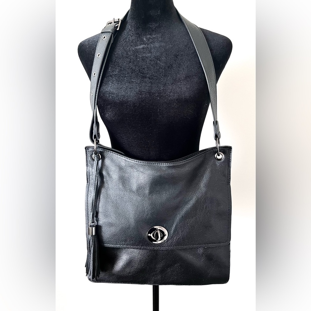 Rachel Roy Black Pebbled Leather Crossbody Shoulder Messenger Bag Hobo Purse